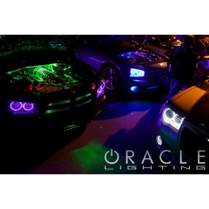 Oracle Engine Bay 5050 SMD Kit with RGB ColorSHIFT LED strips installed on a car with green light