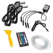 Close up of fiber optic LED interior kit with remote control and yellow handle cable.