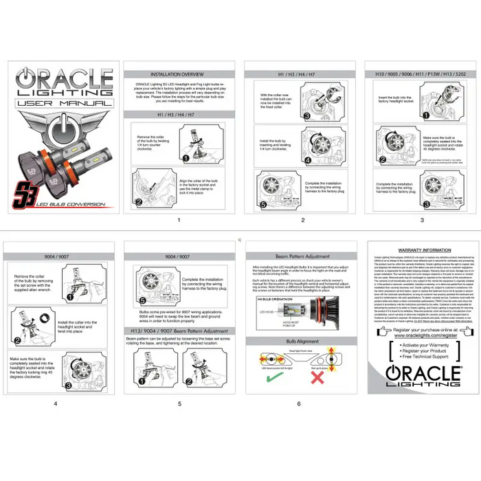 Oracle H4-S3 LED Headlight Bulb Conversion Kit diagram with vehicle components.