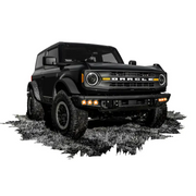 Black truck featuring Oracle High 21-22 Ford Bronco Triple LED Fog Light kit on white background.