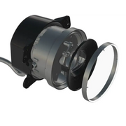 Black and white photo of a high performance LED fog light lens for Oracle Jeep Wrangler.