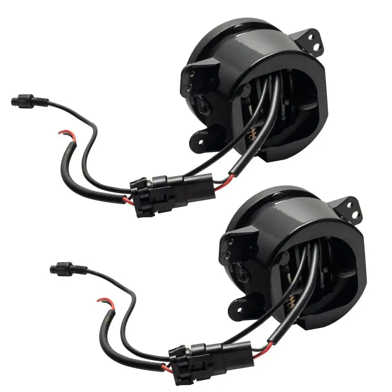 Pair of black motorcycle ignition wires for Harley displayed in Oracle Jeep Wrangler JK/JL/JT High Performance W LED Fog Lights