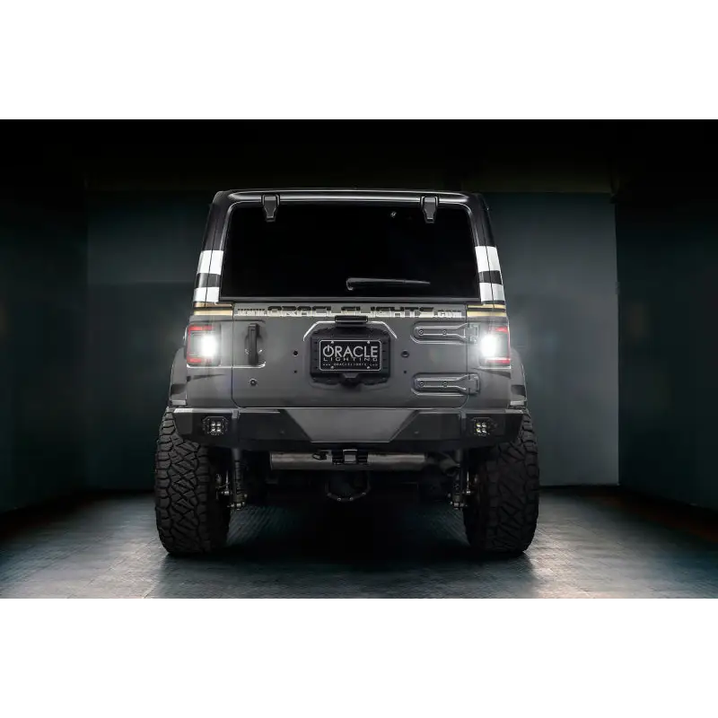 Oracle Jeep Wrangler JL LED Flush Mount Tail Light with silver jeep rear view and black background.