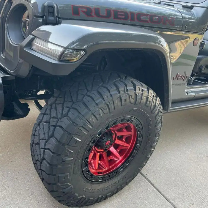 Oracle Jeep Wrangler JL Smoked Lens LED Front Sidemarkers - Red rim and black tire on Jeep