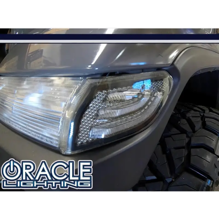 Close-up of Jeep Wrangler JL Smoked Lens LED Front Sidemarkers’ headlight.