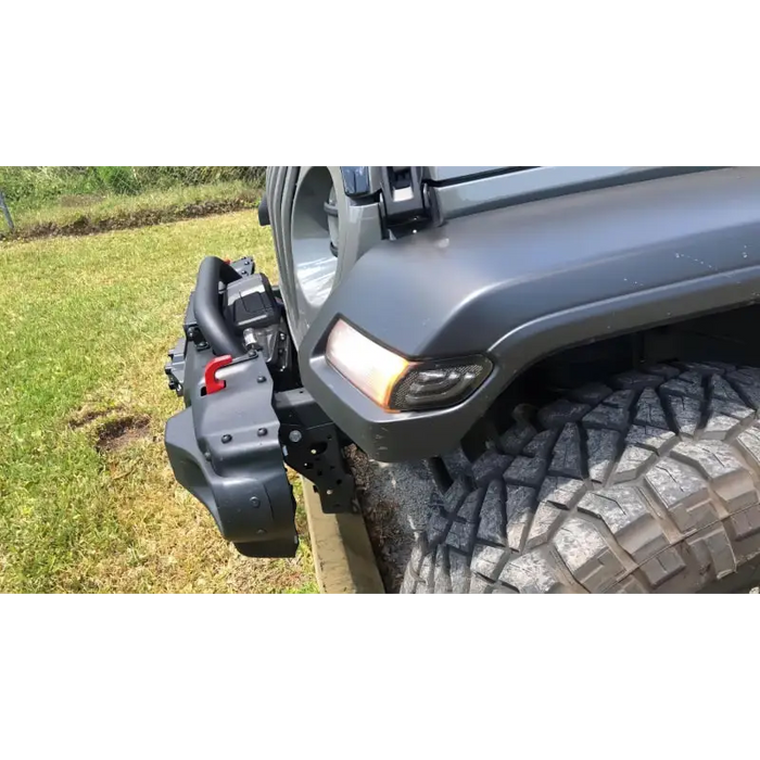 Front bumper mount mounted on Jeep Wrangler JL Smoked Lens LED Sidemarkers