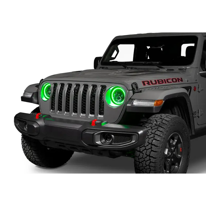 Dynamic Oracle Jeep Wrangler JL/Gladiator JT 7in. LED Headlights - gray jeep with green LEDs