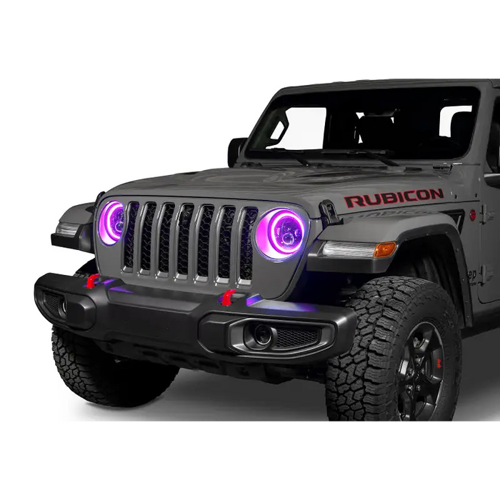 Gray Jeep Wrangler JL/Gladiator JT with purple LEDs