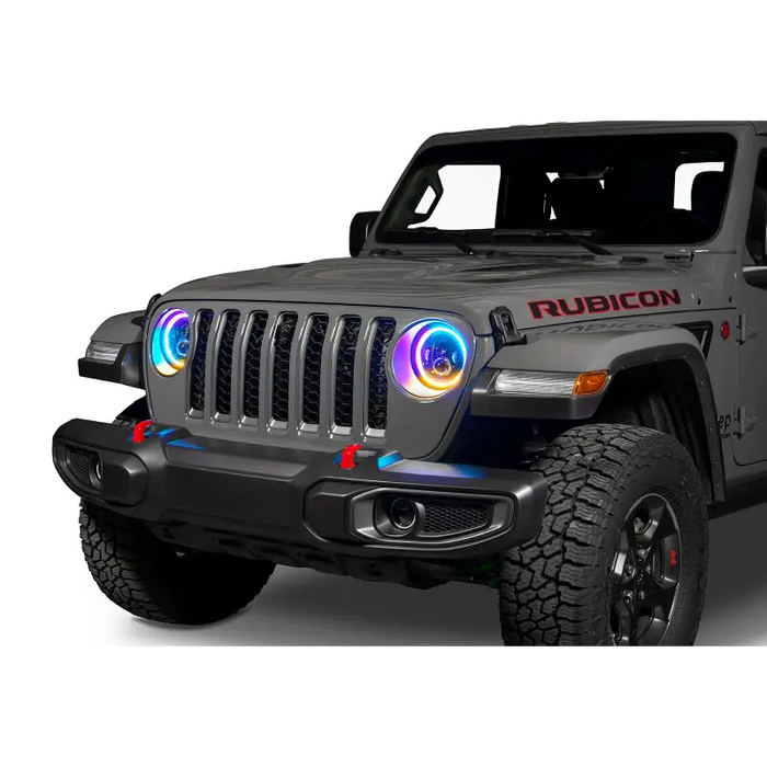 Oracle Jeep Wrangler JL/Gladiator JT 7in. LED Headlights - Gray jeep with blue LED light