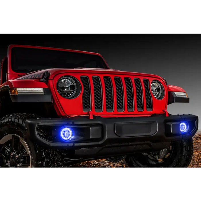 Red Jeep Wrangler JL/Gladiator JT LED fog light halo kit with blue LEDs