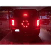 Rear end of truck with red 3rd brake light LEDs.