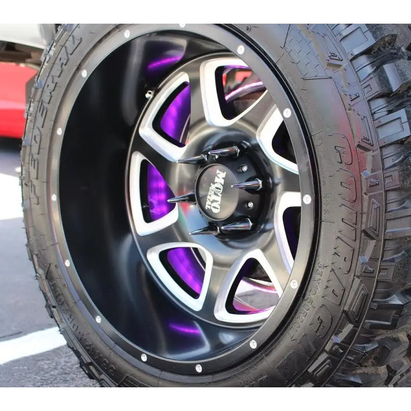 Purple LED illuminated wheel rings with black rim - Oracle ColorSHIFT 15in - No Remote.