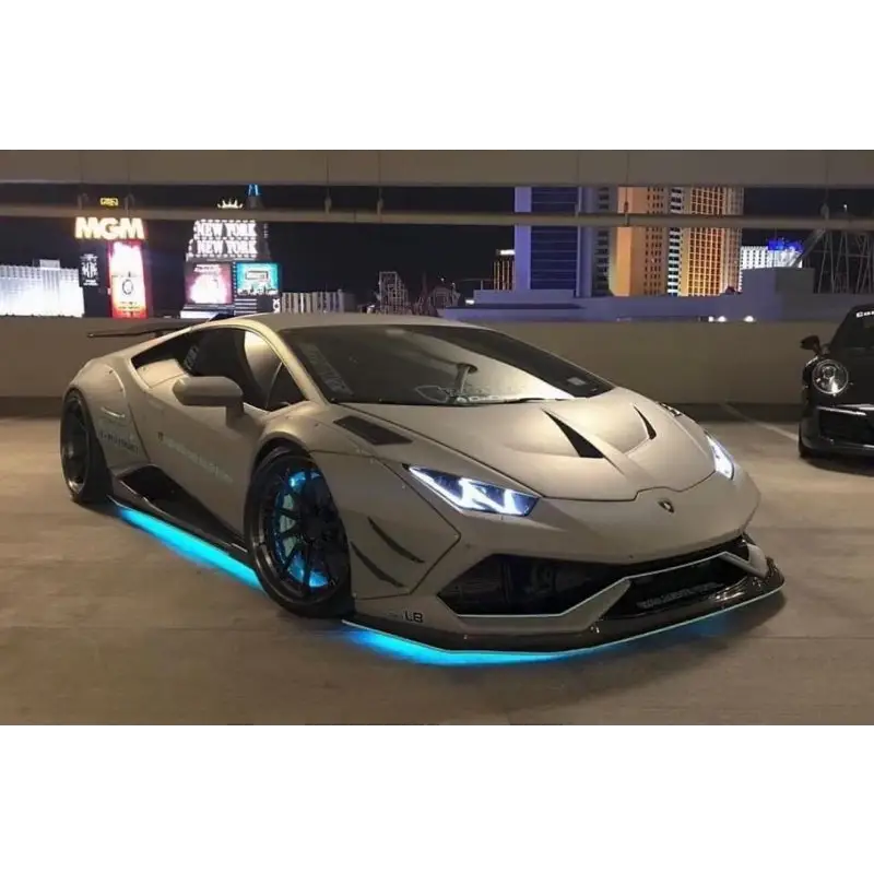 Close up of silver sports car with blue lights - Oracle LED Illuminated Wheel Rings - ColorSHIFT No Remote