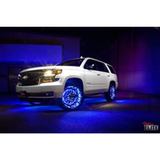 White Chevy Suburban with Blue LED Illuminated Oracle Wheel Rings