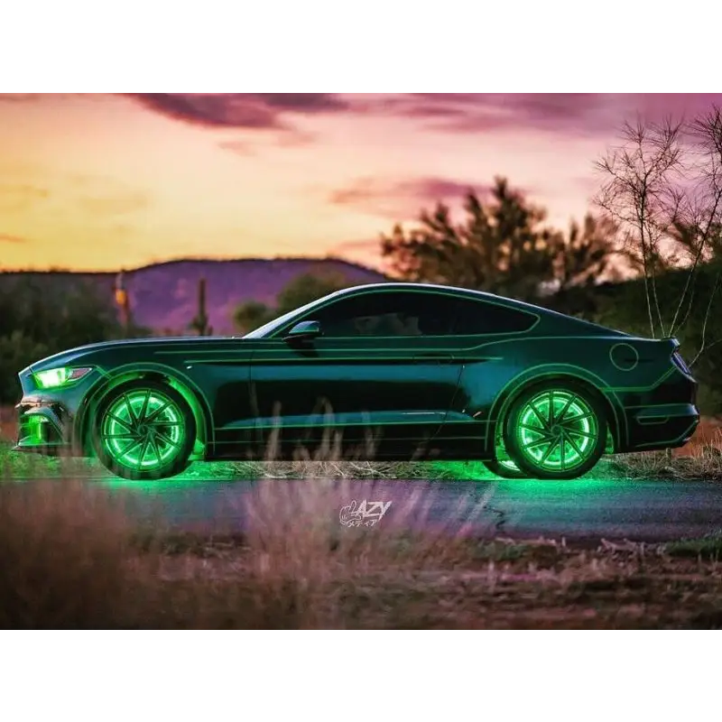 Green Mustang with LED Illuminated Green Rim - Oracle LED Illuminated Wheel Rings - ColorSHIFT