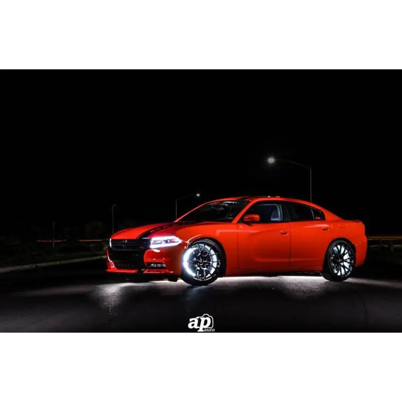 Oracle LED Illuminated Wheel Rings - ColorSHIFT - 15in - red car parked at night