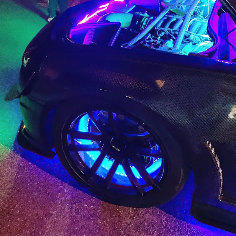 ColorSHIFT Dynamic LED Wheel Rings with car hood up