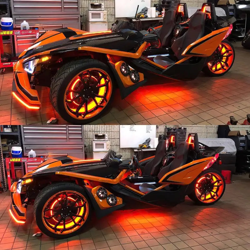 Jeep Wrangler with Oracle LED Illuminated Wheel Rings and orange wheels