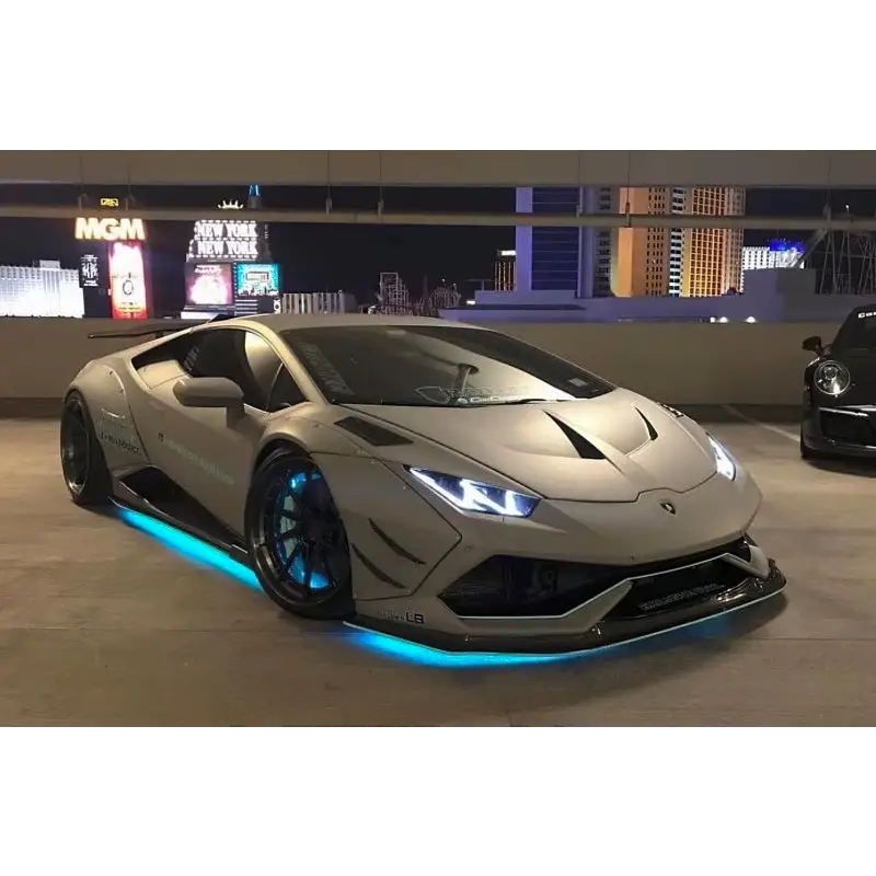 Close up of Oracle LED Illuminated Wheel Rings on a car with blue light
