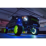 Black truck with yellow wheels and green rim displaying Oracle LED Illuminated Wheel Rings - ColorSHIFT No Remote.