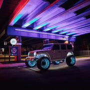 White Jeep with Blue LED Illuminated Wheel Rings - Oracle ColorSHIFT No Remote