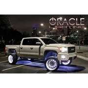 Oracle LED Illuminated Wheel Rings - Double LED - White truck with black rim and chrome wheels.