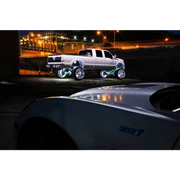 White truck parked in parking lot with Oracle LED Illuminated Wheel Rings - Double LED.