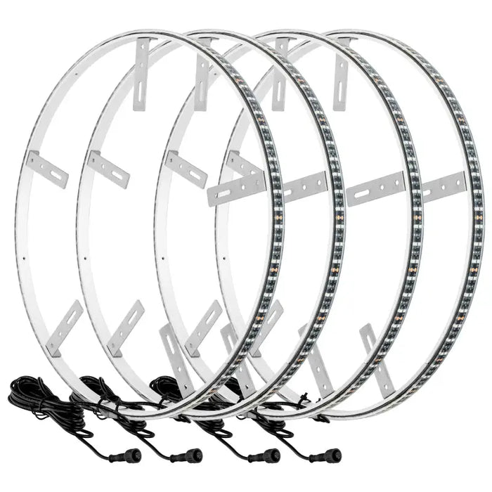 Oracle LED Illuminated Wheel Rings with Three Circular LED Light Strips and Wire - White