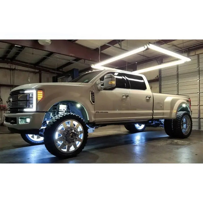 White LED illuminated wheel rings on a truck