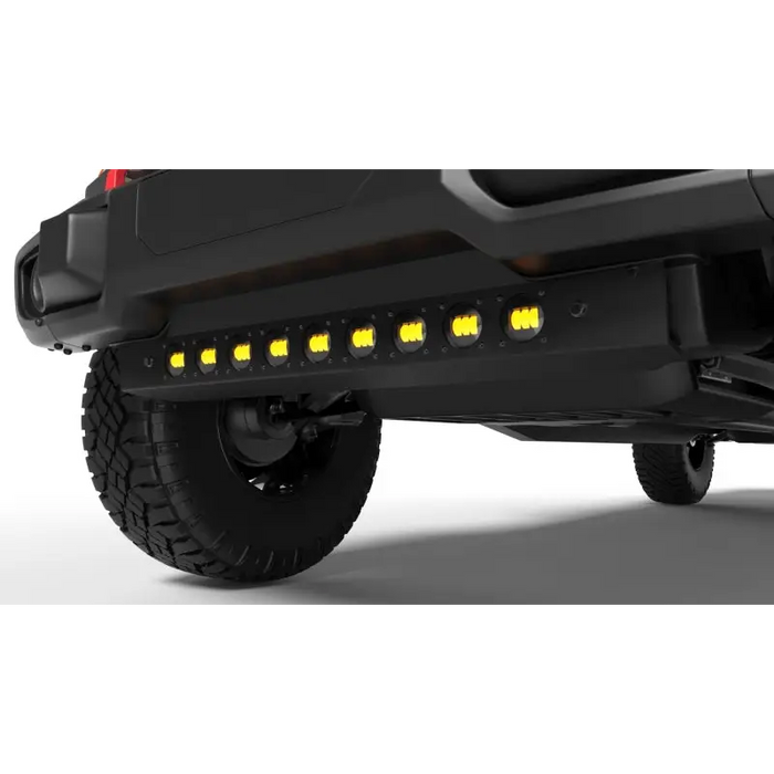 Front bumper skid plate with integrated LED emitters by ORACLE Lighting.