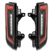 Pair of black LED tail lights for Ford Mustang by Oracle Lighting displayed in 21-22 Ford Bronco Flush Style LED Taillights.