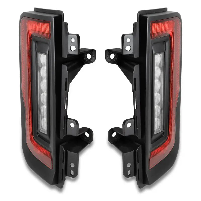 Pair of black LED tail lights for Ford Mustang by Oracle Lighting displayed in 21-22 Ford Bronco Flush Style LED Taillights.