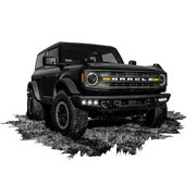 Black truck featuring ORACLE Lighting 21-22 Ford Bronco Triple LED Fog Light Kit for Steel Bumper - White.