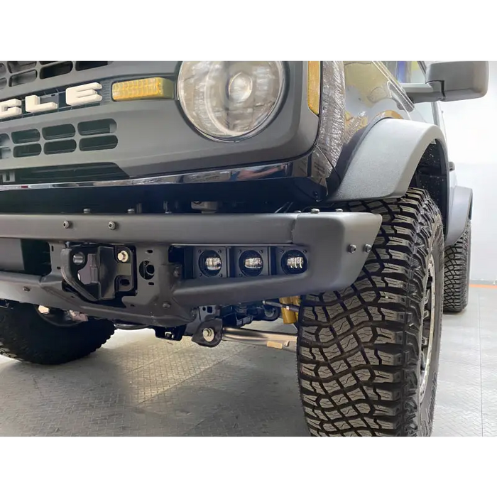 Close up of truck with bumper mounted - ORACLE Lighting Ford Bronco Triple LED Fog Light Kit for Steel Bumper - White