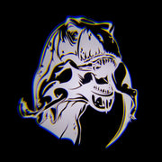 Black and white drawing of a cat displayed in oracle lighting door led projectors - t-rex logo puddle lights