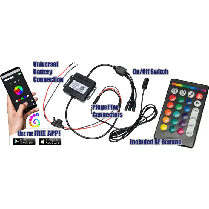 Person holding remote control and controller with Oracle Lighting LED Illuminated Wheel Rings - ColorSHIFT RGB+W.