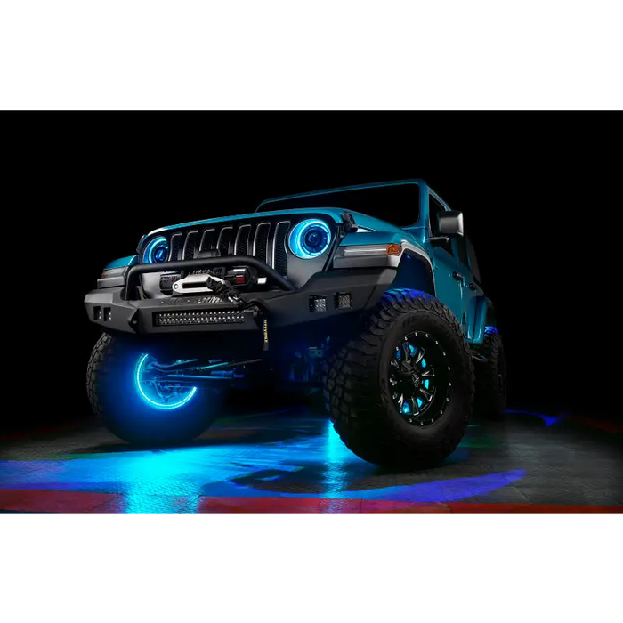 Blue Jeep with Oracle Lighting LED Illuminated Wheel Rings - ColorSHIFT RGB+W