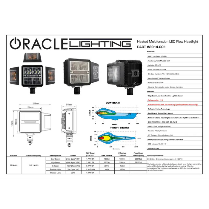 Oracle Lighting Multifunction LED Plow Headlight with Heated Lens 5700K - featuring heating function & turn signal indicator