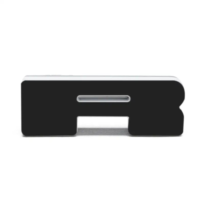 Black plastic door handle with ORACLE Lighting Universal Illuminated LED Letter Badges - Matte Black Surface Finish - R.