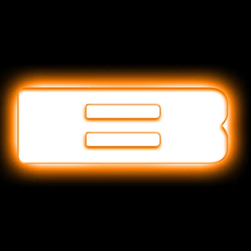 LED letter badge with glowing orange light on black background.