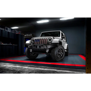 Oracle Oculus 7in Bi-LED Projector Headlights for Jeep Wrangler JK - 6000K, featuring a jeep with red light.