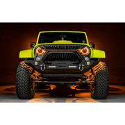 Bright yellow front bumper on Jeep Wrangler JK with ColorSHIFT projector headlights