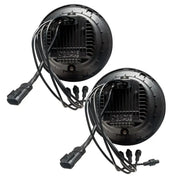 Pair of black RGB+W LED headlights for Jeep Wrangler JK with colorshift controller.