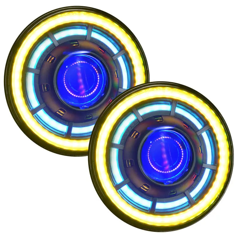 Pair of blue LED bulbs for car lights in Oracle Oculus ColorSHIFT Bi-LED Projector Headlights.