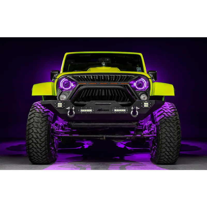 Oracle Oculus 7in ColorSHIFT Bi-LED Projector Headlights with purple halo ring LEDs for Jeep Wrangler JK.