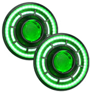 Pair of green RGB+W LEDs for car displayed in Oracle Oculus ColorSHIFT Bi-LED Projector Headlights.