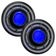 Oracle Oculus 7in ColorSHIFT Bi-LED Projector Headlights with Blue Lights on White Surface