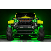 Yellow Jeep Wrangler JK with Green Halo Ring RGB+W ColorSHIFT Lights