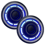 Blue LED car door lights displayed in Oracle Oculus 7in ColorSHIFT Bi-LED Projector Headlights for Jeep Wrangler JK