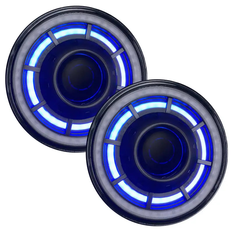 Blue LED car door lights displayed in Oracle Oculus 7in ColorSHIFT Bi-LED Projector Headlights for Jeep Wrangler JK